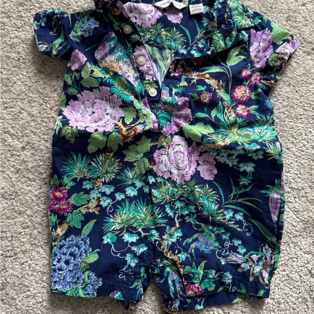 Janie & Jack Floral Baby Romper - Navy